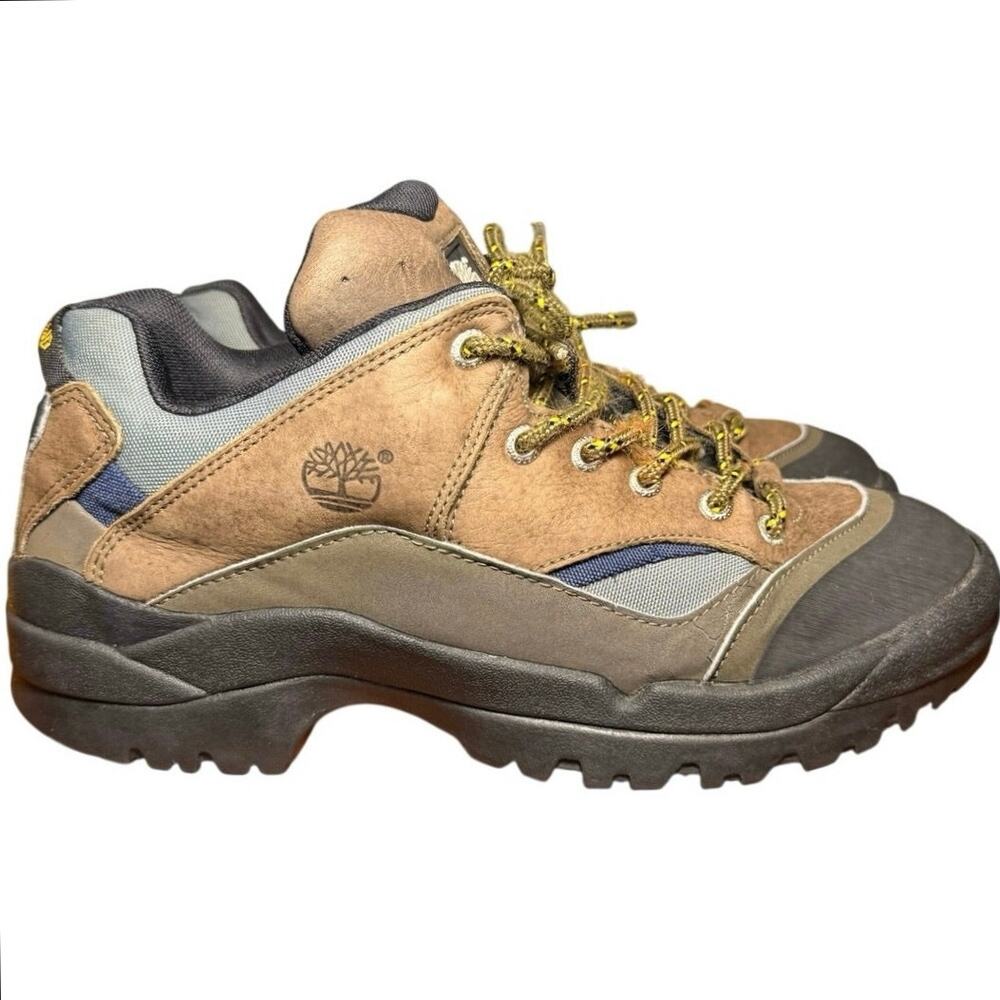 Vtg Timberland ACT Low Hiking Shoes Mens 9 M Brown Leather Trail Gorpcore Y2K